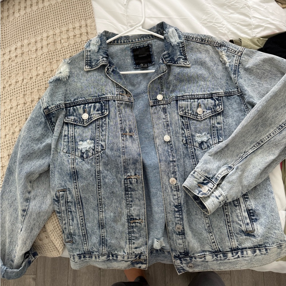Forever 21 Blue Distressed Denim Jacket